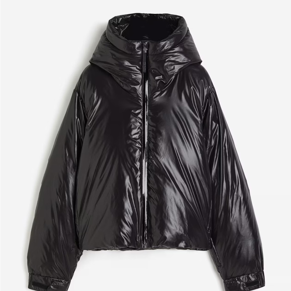 Black Down Ski Jacket Oversized Puffer with Hood